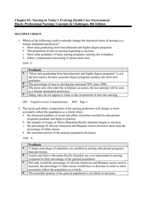 Detailed nursing answer rationales explaining correct answers with evidence-based reasoning and examples