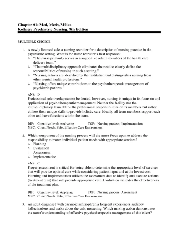 NCLEX-style psychiatric nursing multiple choice practice questions with realistic clinical scenarios