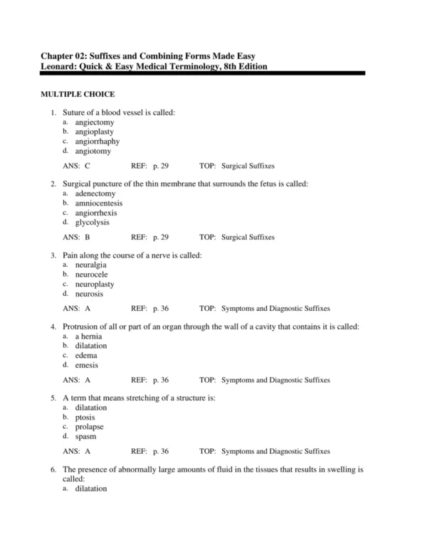 Medical terminology multiple choice and matching practice questions for nursing and healthcare students
