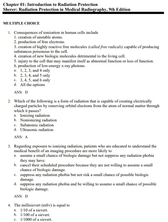 Radiation Protection in Medical 1 Test Bank For Radiation Protection in Medical Radiography 9th Edition Sherer