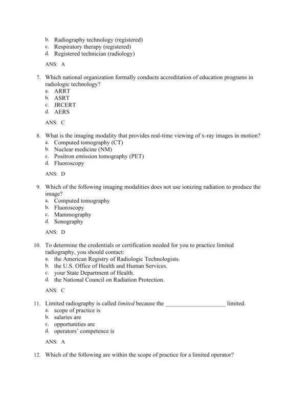 Radiography Essentials for Limited Practice, 5th Editionby Bruce W. Long Test Bank_Page2.webp-002 Chapter-based radiography exam questions organized by imaging topics for structured review
