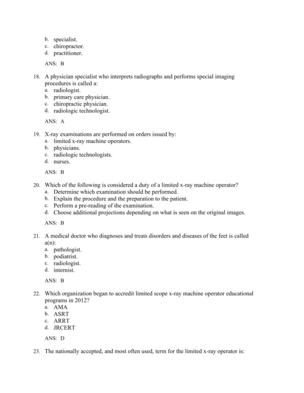 Radiography Essentials for Limited Practice, 5th Editionby Bruce W. Long Test Bank_Page4.webp-004 NCLEX-style multiple choice radiography practice questions on imaging procedures and anatomy