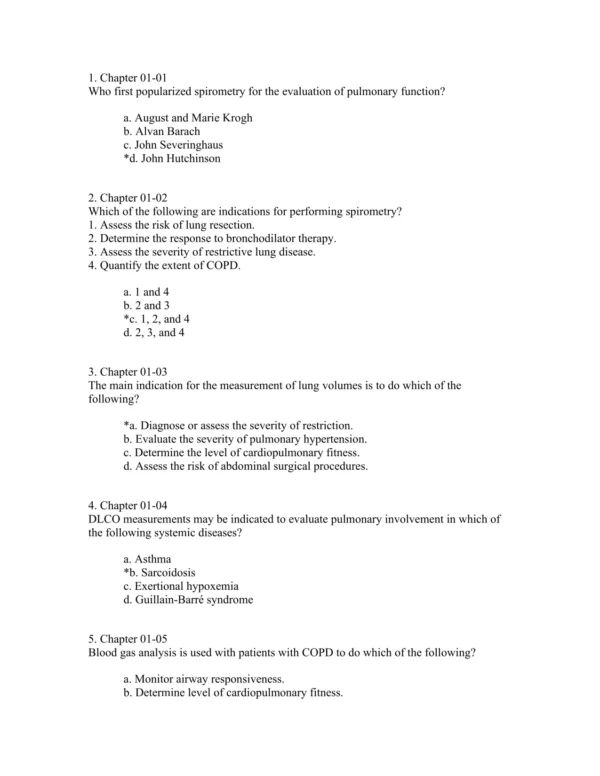 NCLEX-style multiple choice respiratory practice questions covering pulmonary function and diagnostic procedures