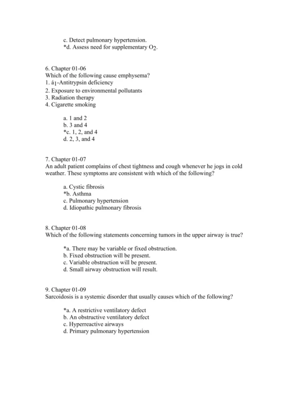 Detailed respiratory answer rationales explaining correct responses for pulmonary function testing questions