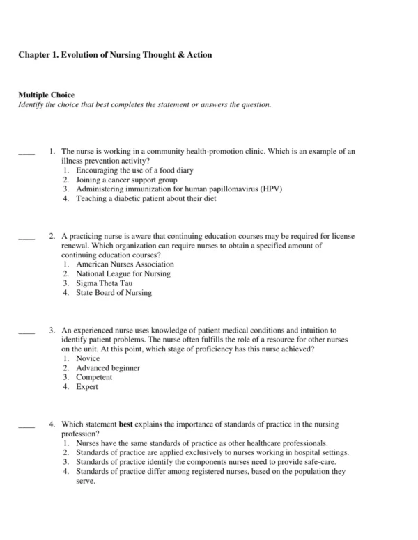 Test Bank For Basic Nursing Thinking 1 NCLEX-style multiple choice nursing practice questions from basic nursing course materials with detailed options