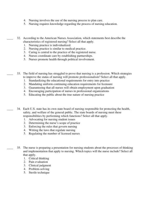 Test Bank For Basic Nursing Thinking 8 Nursing exam content emphasizing teamwork, communication, and interdisciplinary collaboration in patient care