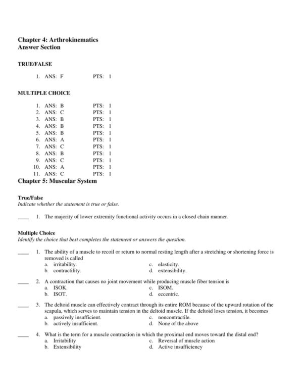 Test Bank For Clinical Kinesiology And Anatomy 6th Edition Lynn S. Lippert 9 Comprehensive kinesiology exam preparation materials including study questions and review topics