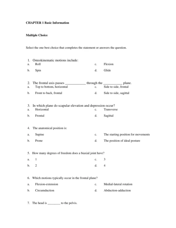Test Bank For Clinical Kinesiology And Anatomy 7th Edition Lynn S. Lippert 1 Multiple choice kinesiology and anatomy practice questions on muscle movement and body mechanics