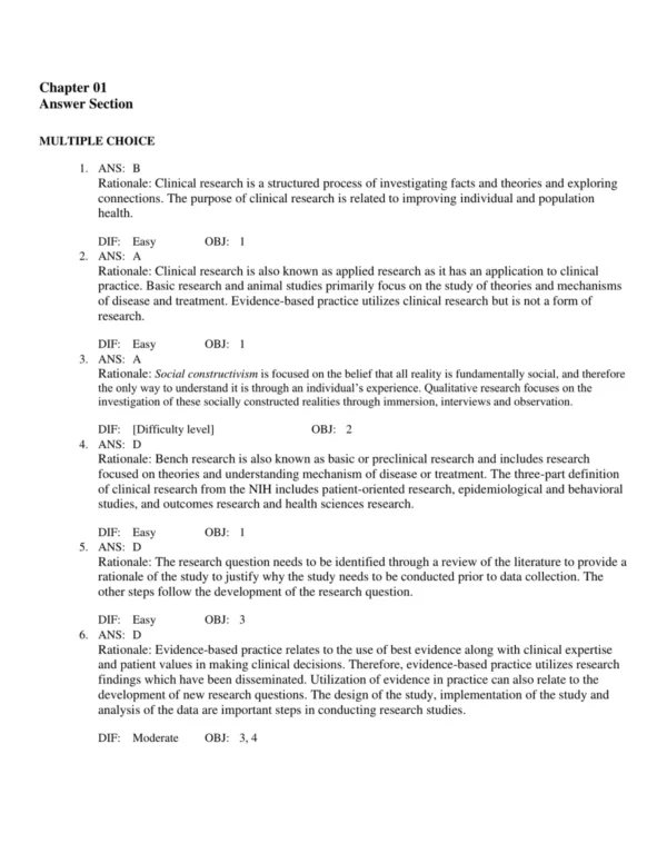 Test Bank For Foundations Of Clinical Research 3 Chapter-by-chapter nursing research test questions organized by study methods and evidence application topics