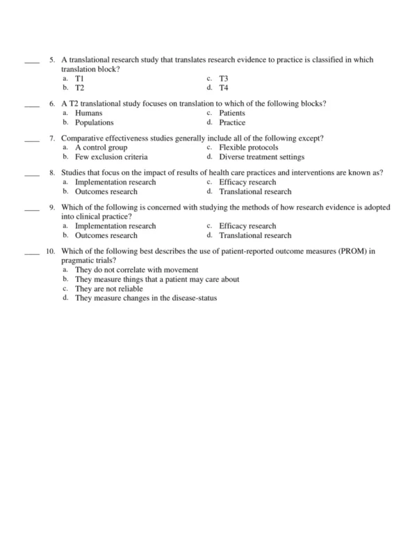 Test Bank For Foundations Of Clinical Research 5 Foundations of Clinical Research Applications to Evidence Based Practice 4th Edition test bank by Leslie Portney