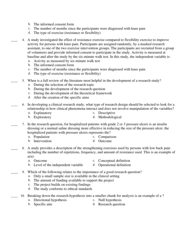 Test Bank For Foundations Of Clinical Research 8 Detailed answer rationales explaining correct responses to research methodology and data analysis questions in nursing education