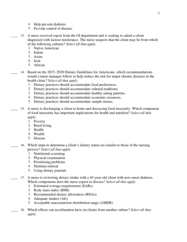 Test Bank For Lutz's Nutrition And Diet Therapy 8th Edition Erin E. Mazur 3 Comprehensive chapter-based nutrition and diet therapy question bank for applied nursing study