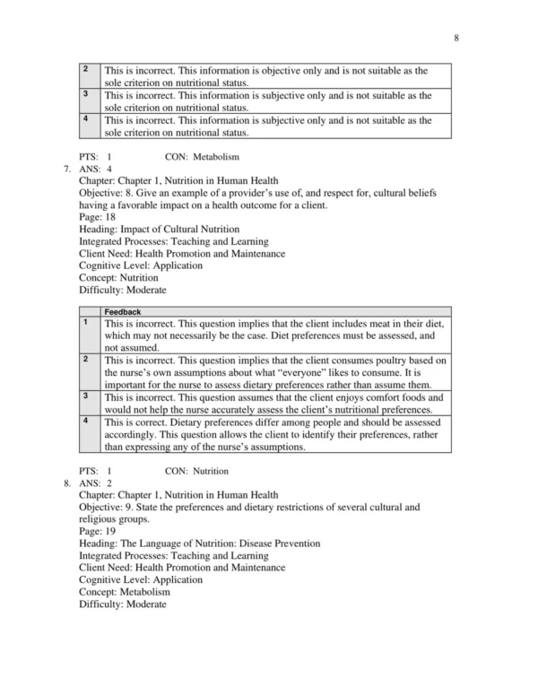 Test Bank For Lutz's Nutrition And Diet Therapy 8th Edition Erin E. Mazur 8 Chapter-by-chapter nutrition questions covering diet planning, metabolism, and patient-centered dietary care