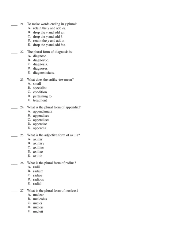 Comprehensive terminology review materials with applied medical word exercises for exam preparation