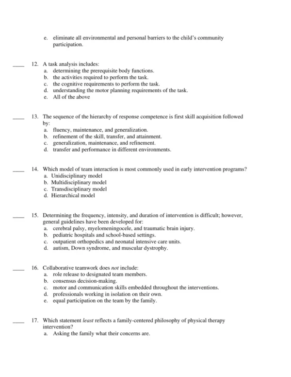 Test Bank For Meeting The Physical Therapy Needs Of Children 3rd Edition Susan K. Effgen 3 Chapter-based pediatric physical therapy exam questions organized by systems and developmental focus areas