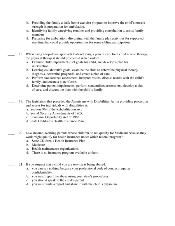 Test Bank For Meeting The Physical Therapy Needs Of Children 3rd Edition Susan K. Effgen 4 Pediatric therapy exam preparation materials with functional assessment and intervention practice questions