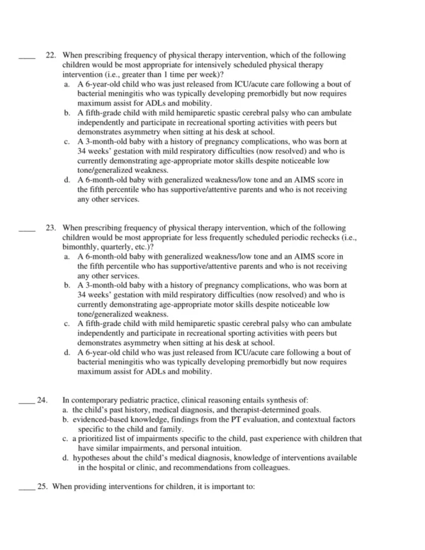 Test Bank For Meeting The Physical Therapy Needs Of Children 3rd Edition Susan K. Effgen 5 Meeting the Physical Therapy Needs of Children 3rd Edition test bank for pediatric rehabilitation and clinical exam preparation