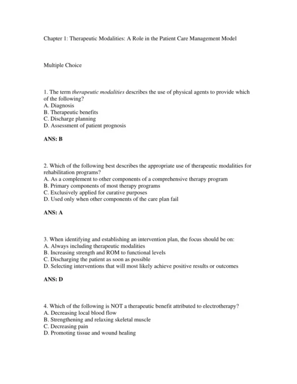 Test Bank For Michlovitz's Modalities 1 Modalities for Therapeutic Intervention 7th Edition test bank by James W. Bellew complete physical therapy study resource