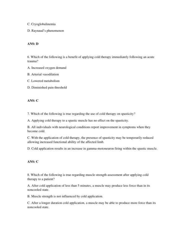 Test Bank For Michlovitz's Modalities 6 Physical therapy test questions covering electrotherapy, thermal therapy, and rehabilitation modalities