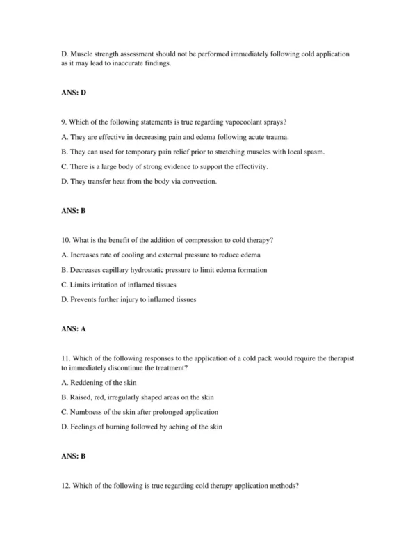 Test Bank For Michlovitz's Modalities 7 Answer rationales explaining treatment parameters and safety considerations in therapeutic interventions