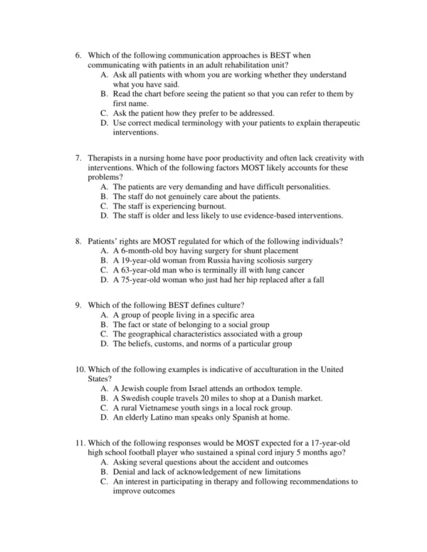 Test Bank For Mobility In Context 2 Detailed rationales explaining correct answers for patient care mobility and rehabilitation practice questions