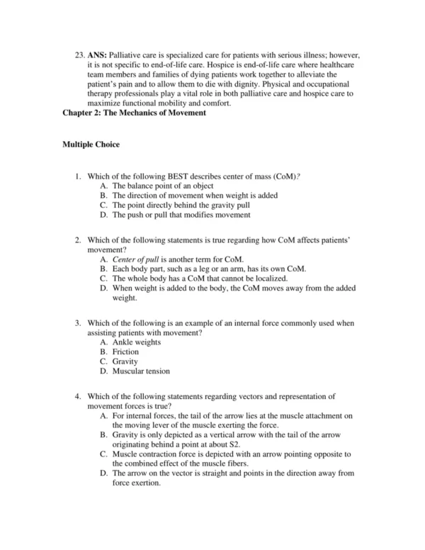 Test Bank For Mobility In Context 7 Answer rationales explaining mobility principles and patient handling techniques