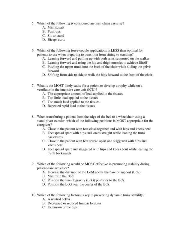Test Bank For Mobility In Context 8 Chapter-by-chapter question layout covering patient positioning, safety, and functional movement