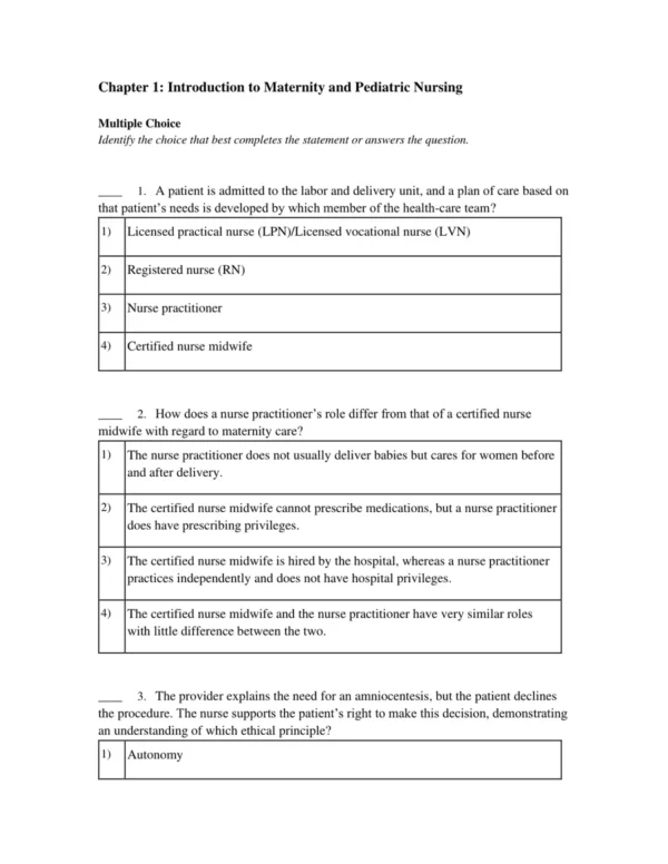 NCLEX-style maternity and pediatric nursing multiple choice questions with answer options