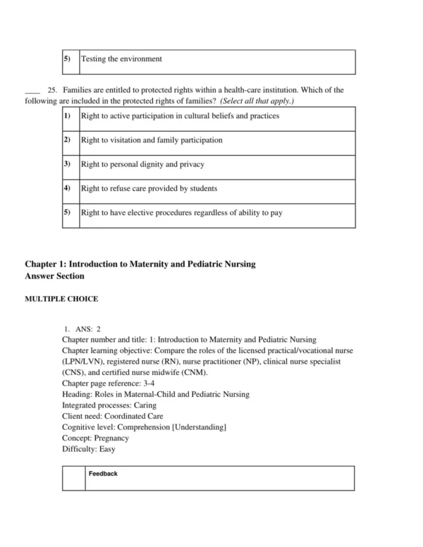 Nursing study materials including exam preparation questions and clinical case scenarios for maternal and pediatric topics