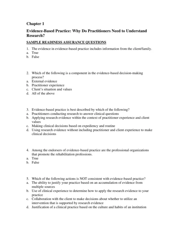 The Evidence-Based Practitioner Applying Research to Meet Client Needs test bank by Catana Brown for nursing and healthcare students