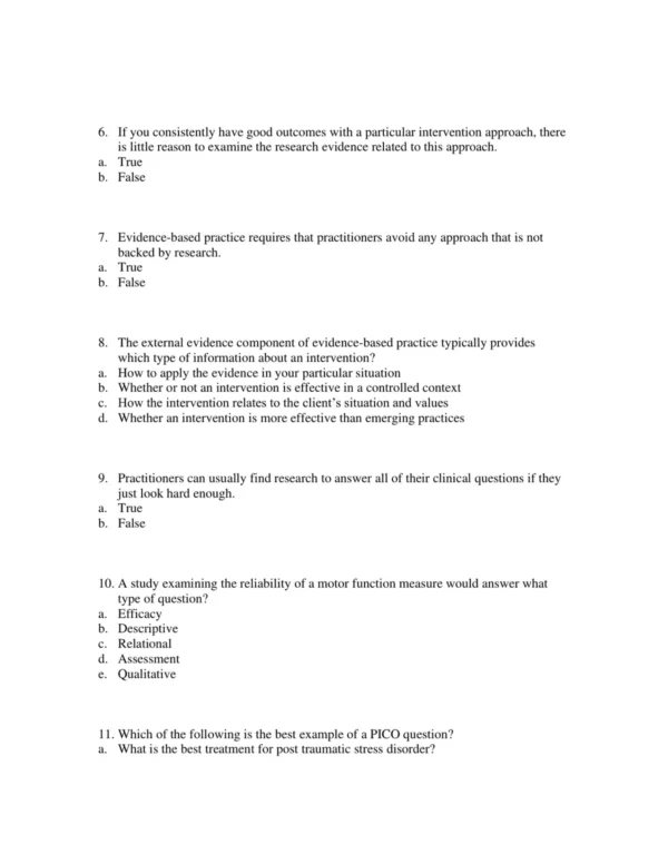 Detailed answer rationales explaining evidence application and critical reasoning in nursing and healthcare research questions