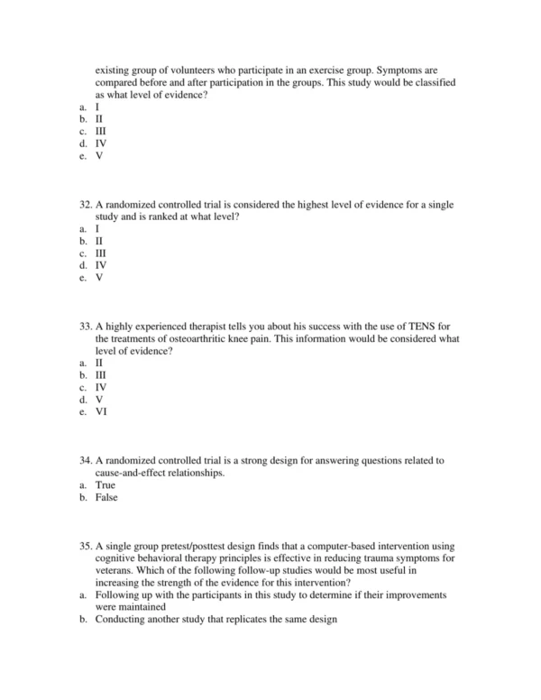 Answer key and rationales for nursing evidence-based practice exam questions explaining correct responses and data-supported reasoning