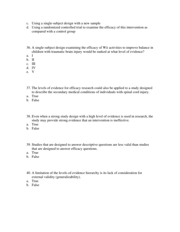Organized nursing evidence-based questions by chapter to align with core topics in applied research and clinical outcome evaluation