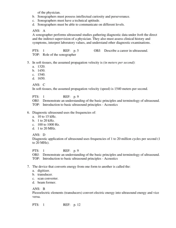 Chapter-based diagnostic sonography exam questions covering anatomy and scanning protocols