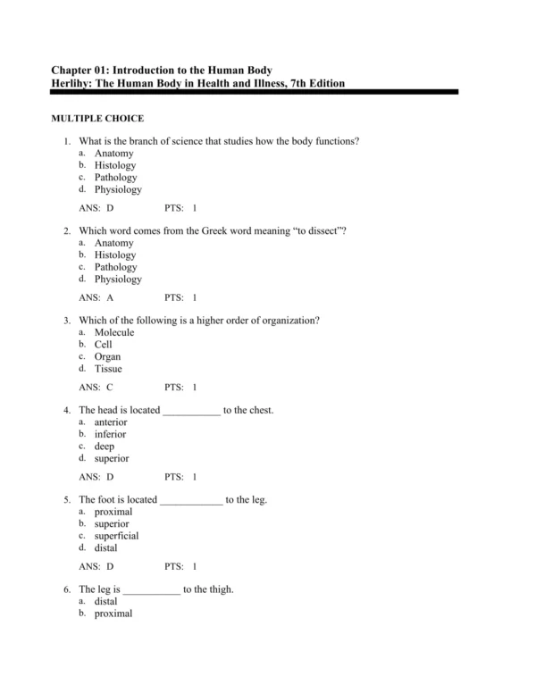 NCLEX-style multiple choice anatomy and physiology practice questions with clear answer options