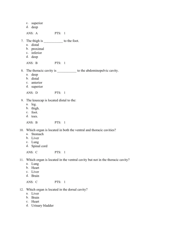 Detailed answer rationales explaining correct responses for anatomy and physiology exam questions
