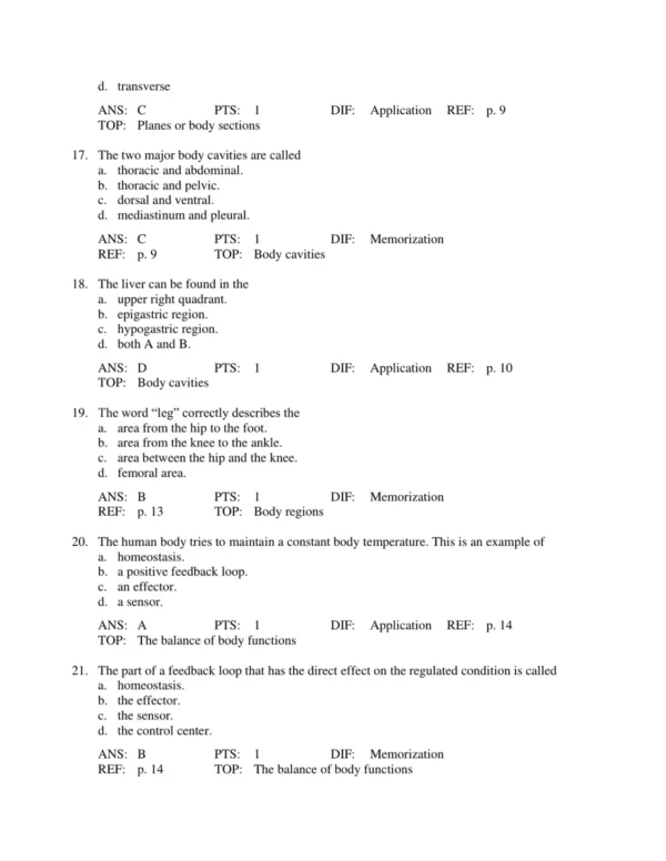 The_Human_Body_in_Health_&_Disease_7th_Edition_by_Kevin_T_p004 Multiple choice anatomy and physiology practice questions covering human body systems and functions
