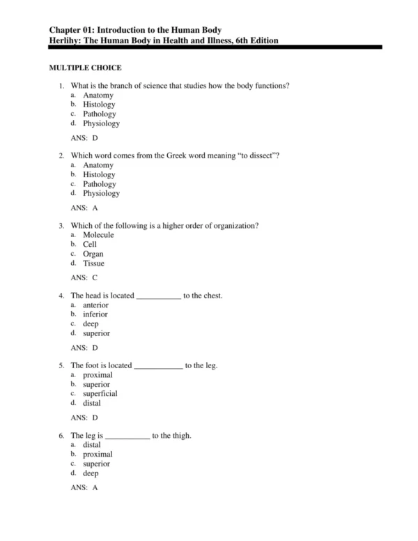 Detailed answer rationales explaining correct responses for human body health and illness questions