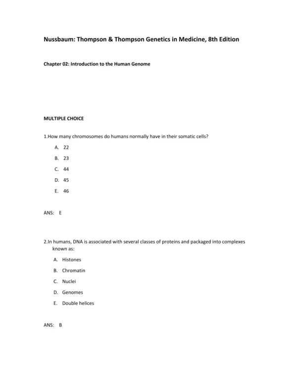 Chapter-based genetics test questions organized for medical and nursing students