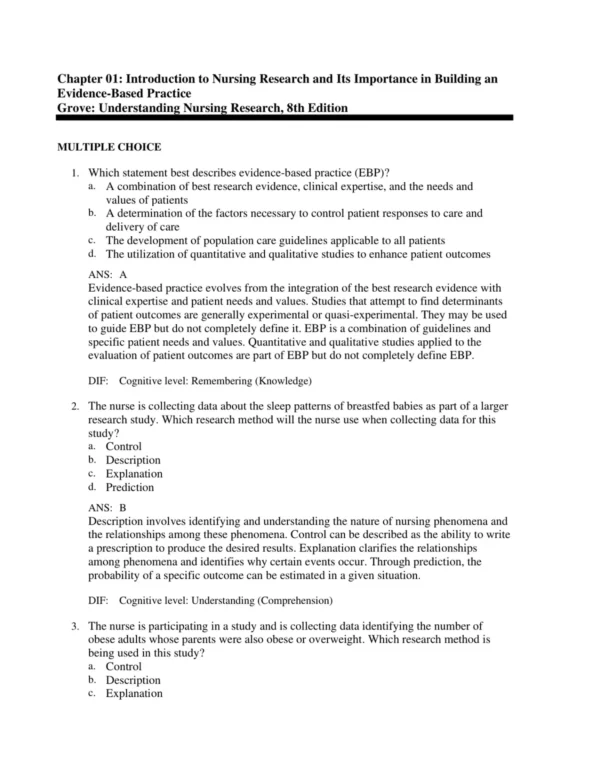 Detailed answer rationales explaining correct research methodologies and concepts