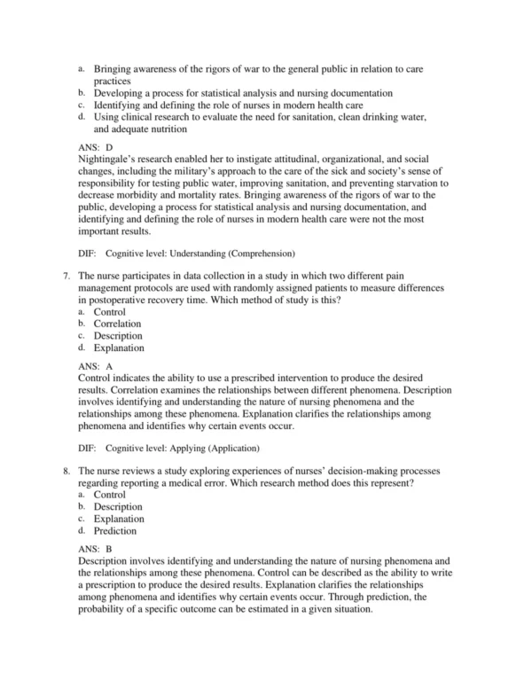 Research exam preparation materials with diverse question formats for nursing students