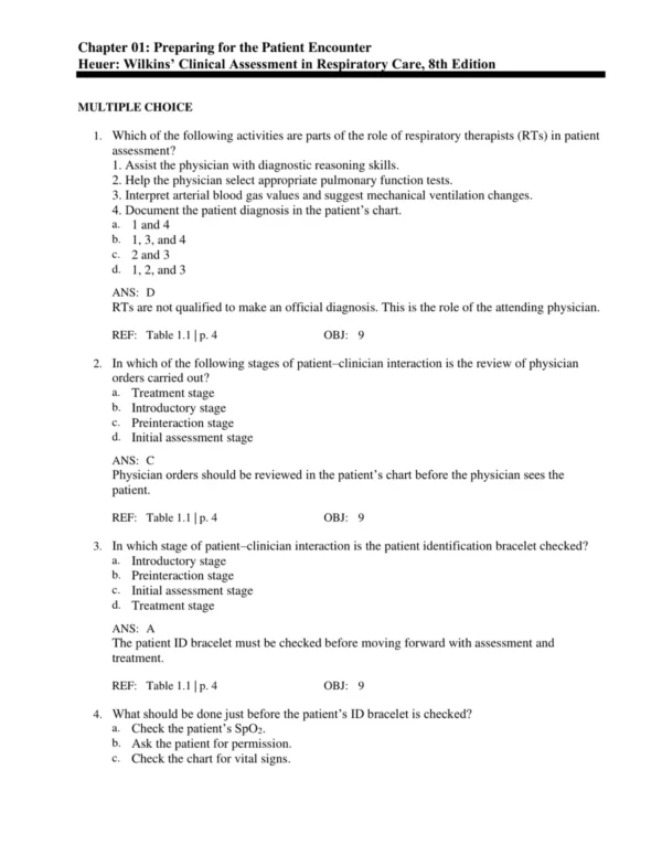 Wilkins_Clinical_Assessment_in_Respiratory_Care_8th_Edition_by_Al_Heuer_Test_Bank_p001 Detailed answer rationales explaining correct responses for respiratory care exam questions