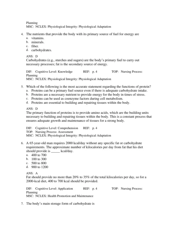 Comprehensive chapter-based exam questions on nutrition and diet therapy