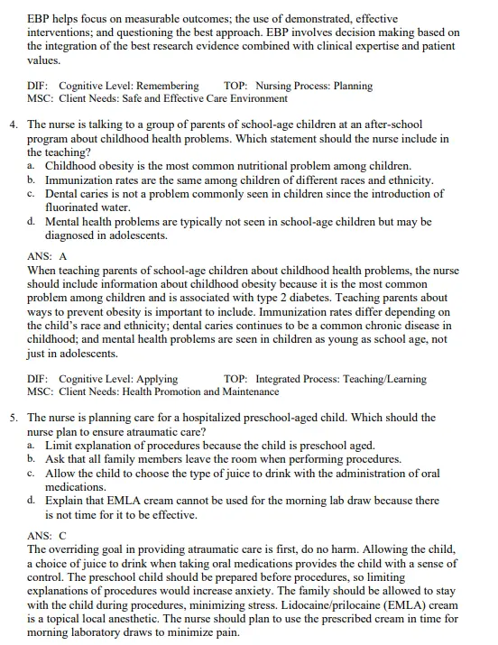 Wong's Nursing Care of Infants and Children, 12th Edition by Marilyn J. Hockenberry Test Bank 2 Detailed pediatric nursing answer rationales explaining correct responses for child care exam questions