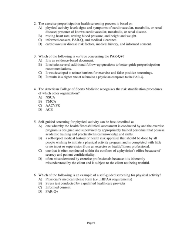 Test Bank For Acsm's Guidelines For Exercise Testing And Prescription Tenth Edition Acsm