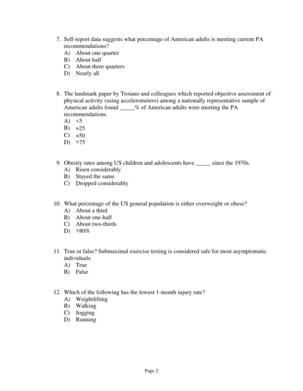Test Bank For Acsm's Resources For The Exercise Physiologist A Practical Guide For The Health Fitness Professional Second Edition Acsm
