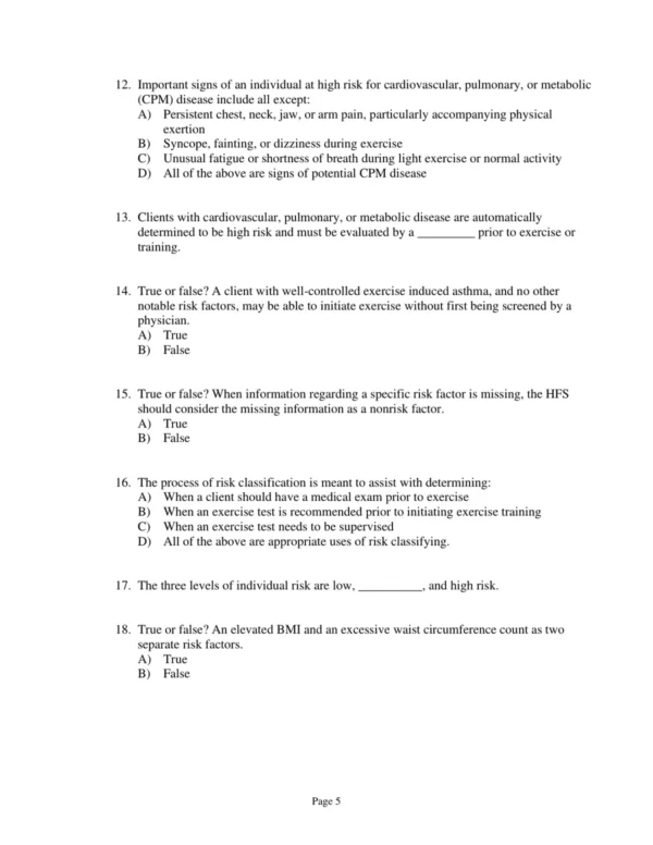 Test Bank For Acsm's Resources For The Health Fitness Specialist American College Of Sports Medicine
