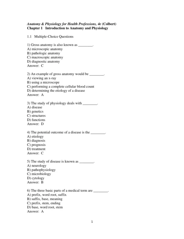 Test Bank For Anatomy & Physiology For Health Professions An Interactive Journey 4th Edition Bruce J. Colbert