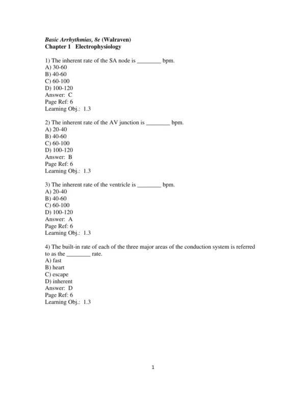Test Bank For Basic Arrhythmias 8th Edition Gail Walraven