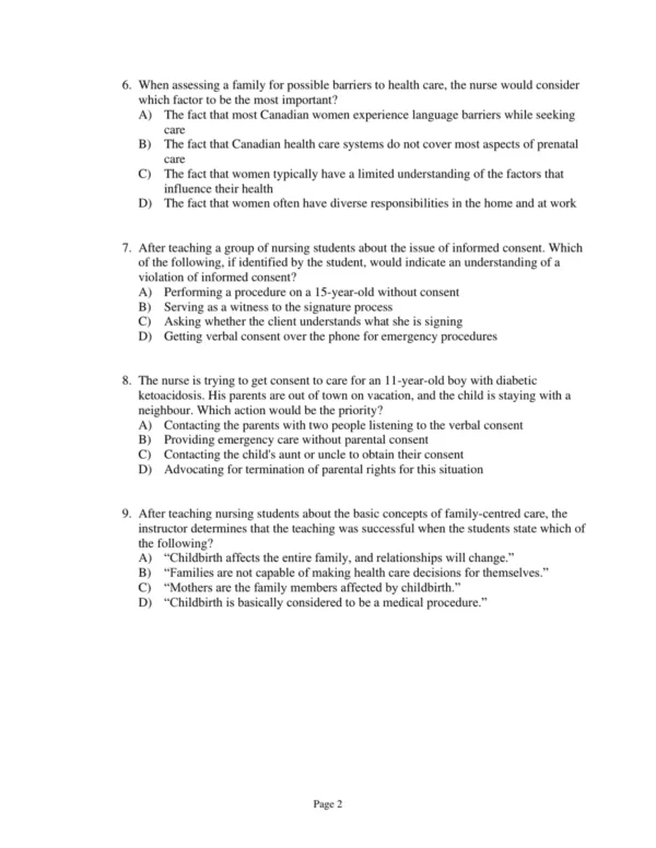 Test Bank For Canadian Maternity And Pediatric Nursing Jean Chow Christine A